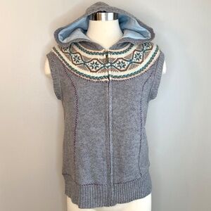 Free People Hooded Gray Wool Zip Fair Isle Sweater Vest - Size M